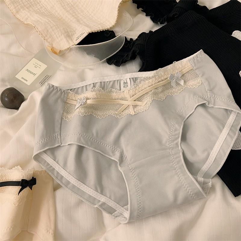 Ladies Summer Pure To Sweet Lace Edge Bow Pure Cotton Soft and Comfortable Low Waist Briefs