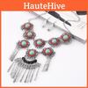 Ethnic Style Simulation Gemstone Decor Women Round Flower Necklace With Tassel For Boho Style Jewelry