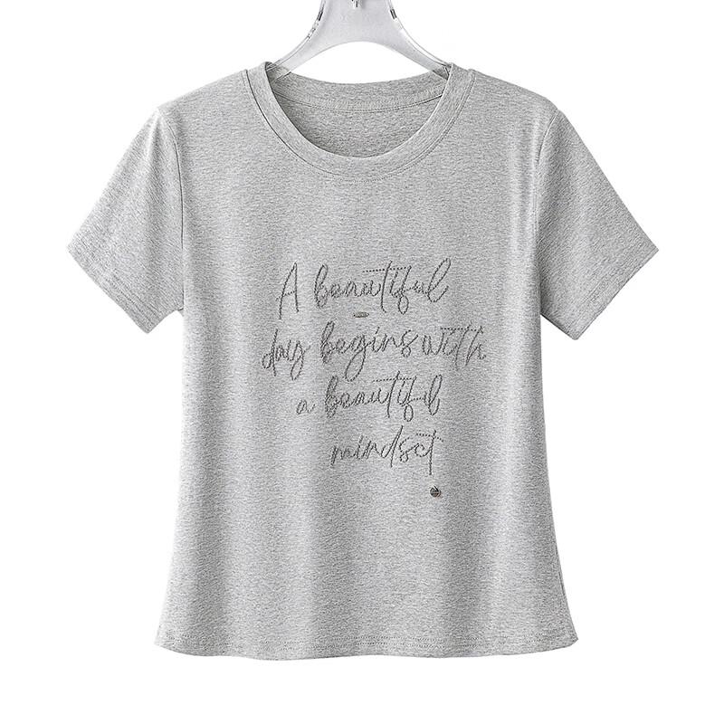Damen-T-Shirt mit Rundhalsausschnitt, kurzen Ärmeln und Stickerei