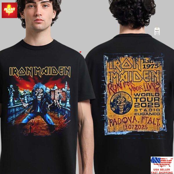 

Iron Maiden 2025 Italy Tour Shirt Eddie Padova Stadio Two Sided Tee Limited Unisex T-Shirt M