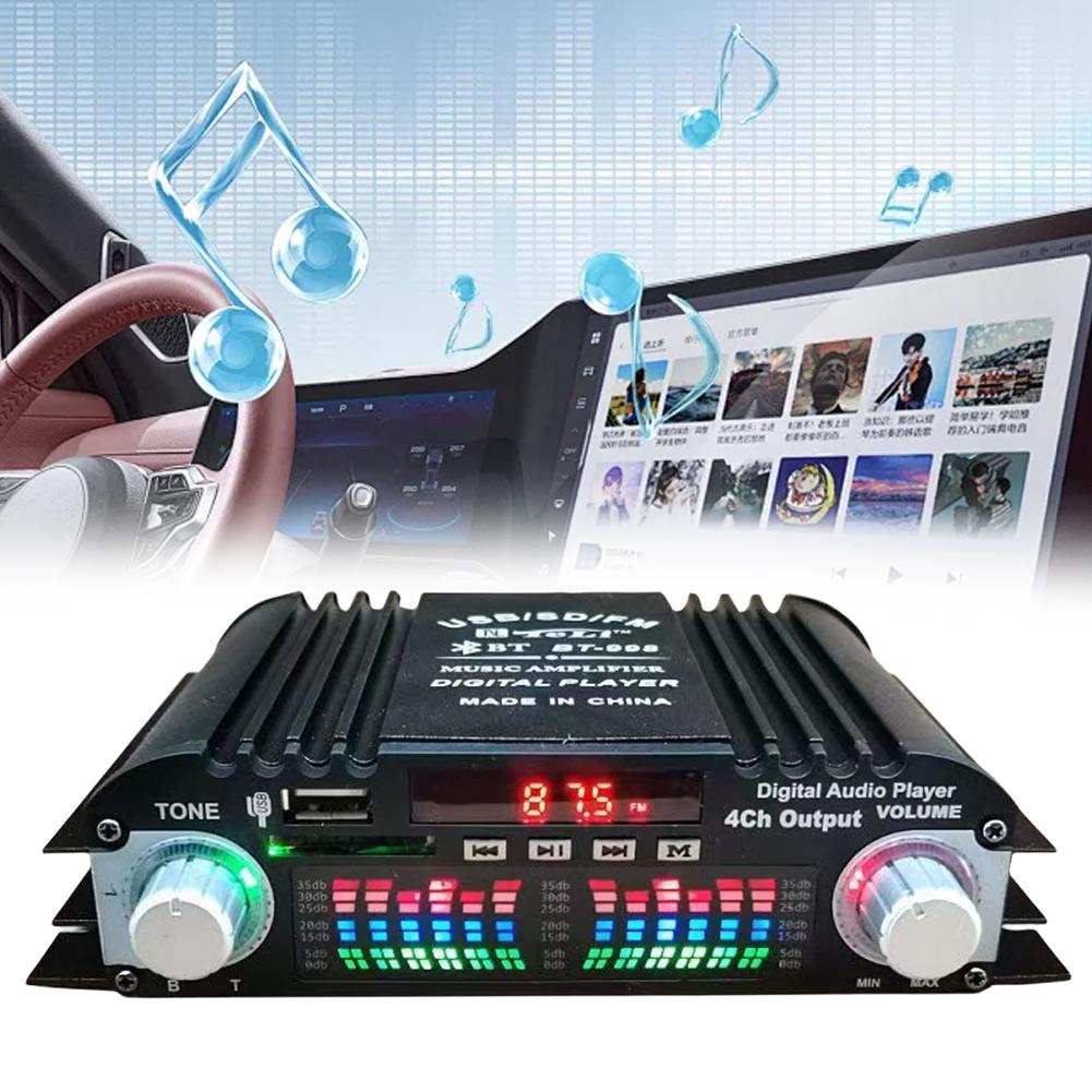 1600W Peak Power Digital 4 Channel Audio Amplifier FM Radio USB Bluetooth Karaoke Player HiFi Sound FM USB Remote Control