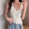 Women Summer 2025 Lace Fashion Tank Top Female Korean Style V Neck Sleeveless Sexy Blouse Cropped Knitwear