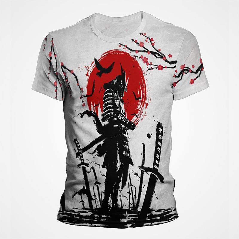 Vintage Samurai Ink Wash Graphic T Shirts For Men Women 3d Printing Short Sleeve Mens Tee Top Streetwear T shirt Tee
