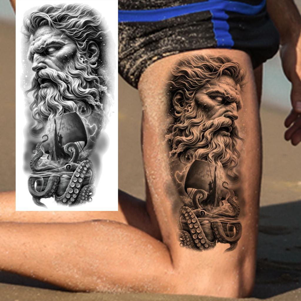 1 Sheet Cool Zeus Warrior Jesus Hero Temporary Tattoos For Men Women Adults Waterproof Long Lasting Temp Fake Tattoo Sticker