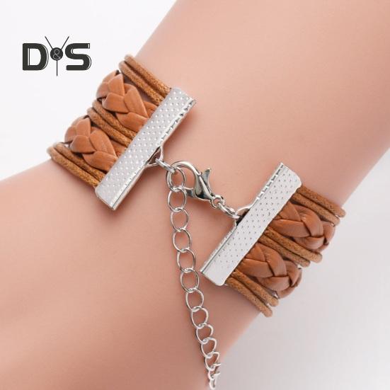 Round Israel Flag Decor Bracelet Multi Layer Adjustable Handmade Bracelet Metal Letter Decor Faux Leather Wristband Jewelry Gift