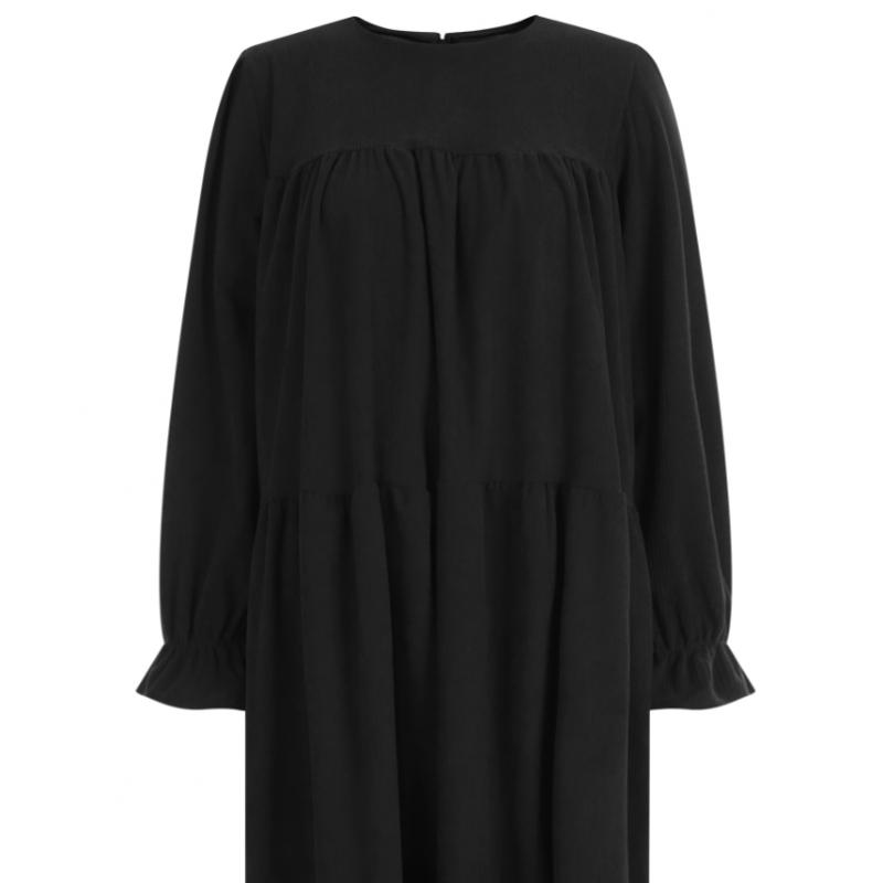 Shop   Women Round Neck 3 Tier Ruffled Suede Corduroy Long Dress Brown Pic Wdr 2