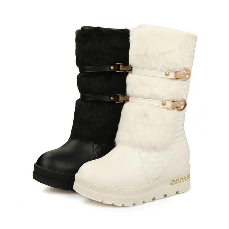 European American Design Style Mid Length Women's Boots 2024 Winter Thickened Cotton Shoe Platform Women's Leather Boots Botas