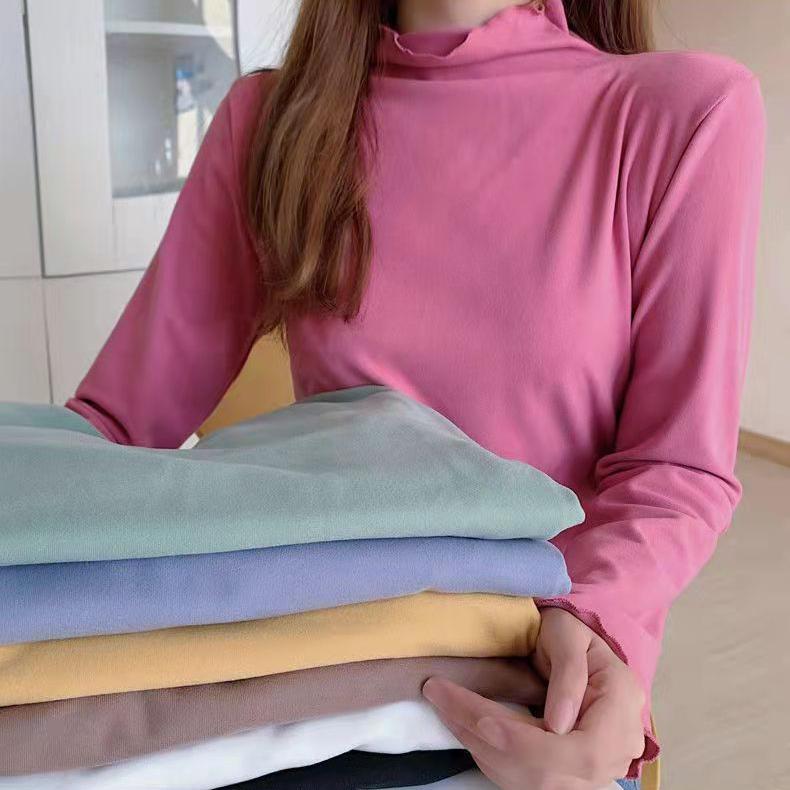 Autumn Winter Women's Elastic Bottoming Shirt Solid Colour Half High Neck Devel Bottoming Shirt Long Sleeve High Elastic T-shirt