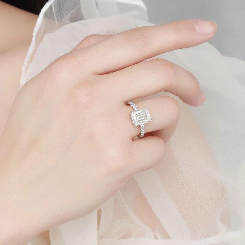 4CT 8*10MM Bagues Zircon/moissanite Coupe Émeraude pour Femmes Alliance Classique Bijou Cadeau Argent Sterling 925 Original