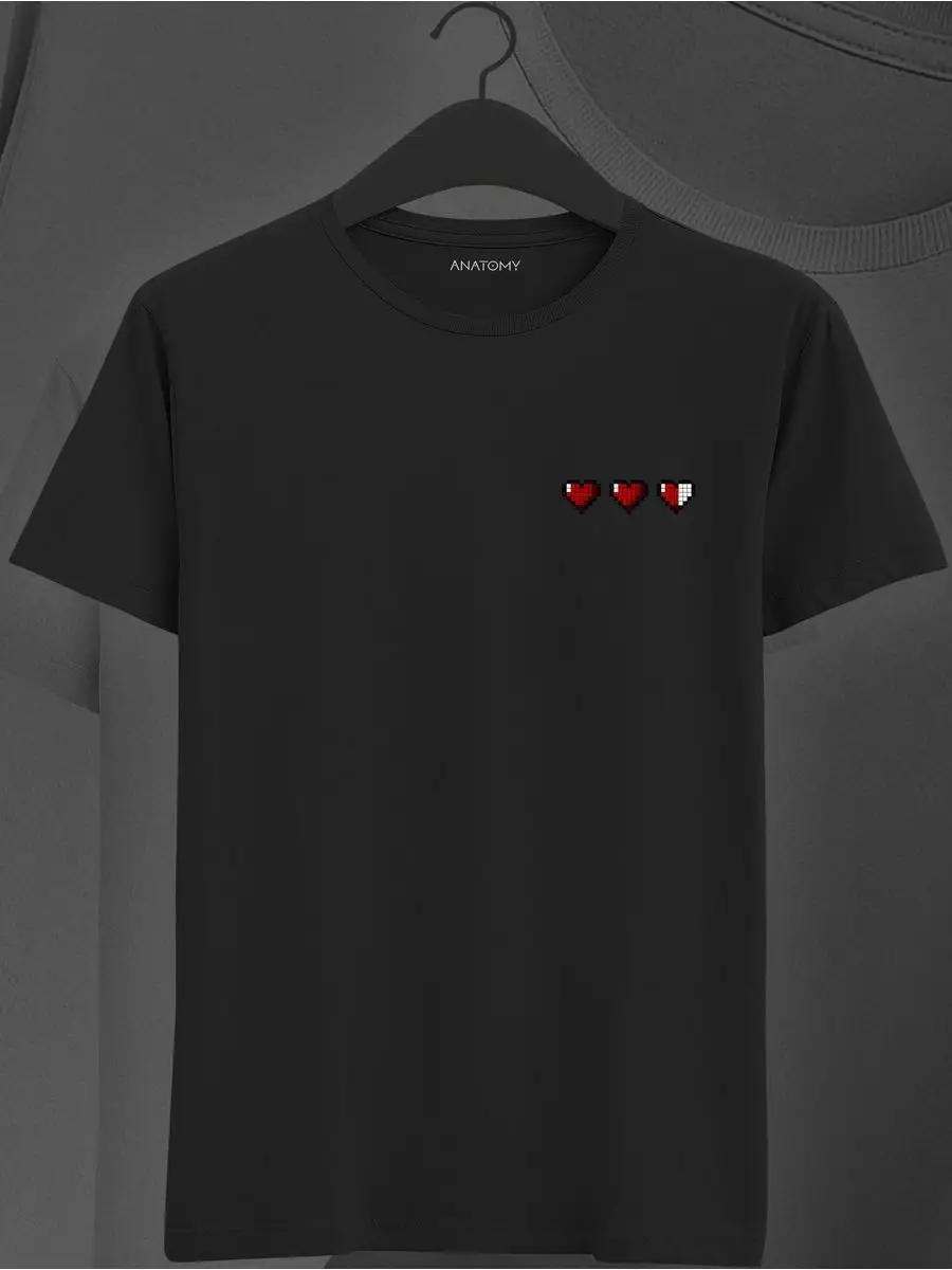 Black cotton T-shirt with heart print M