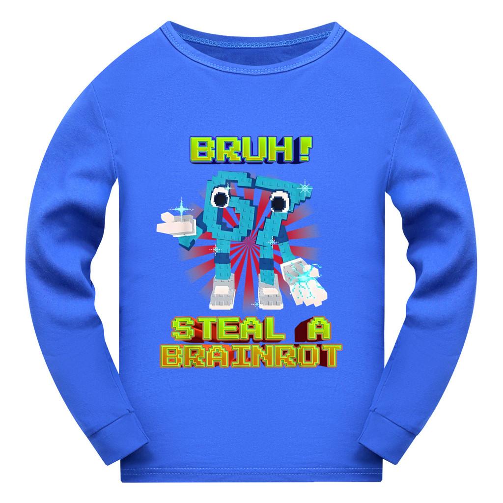 

5194 Детская футболка с длинными рукавами и принтом Steal a Brainrot 67 Six Seven для мальчиков и девочек 130cm синий