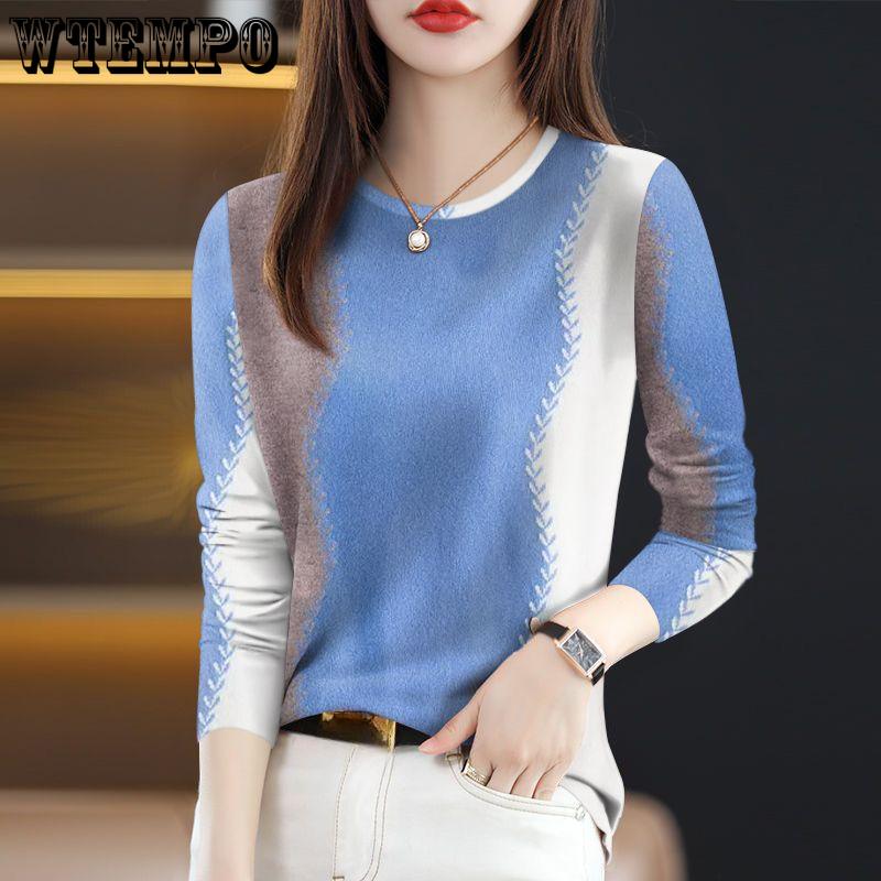 Round-neck Sweater Paired with Long-sleeved Pullover T-shirt and Casual Knitted Sweater