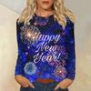 Women's Loose Comfortable Casual Fashion Round Neck New Year Printed Long Sleeve Top