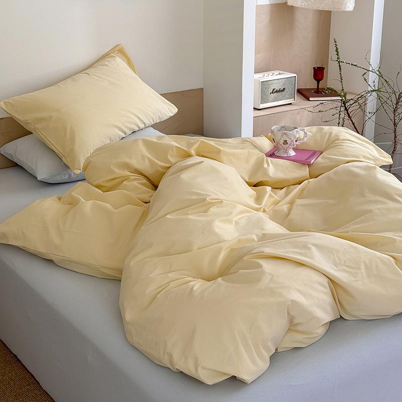 Spring And Summer Washed Cotton Contrast Color Bed Floating In Iceland Simple Style Four-piece Cotton Bed Sheet Quilt Cover