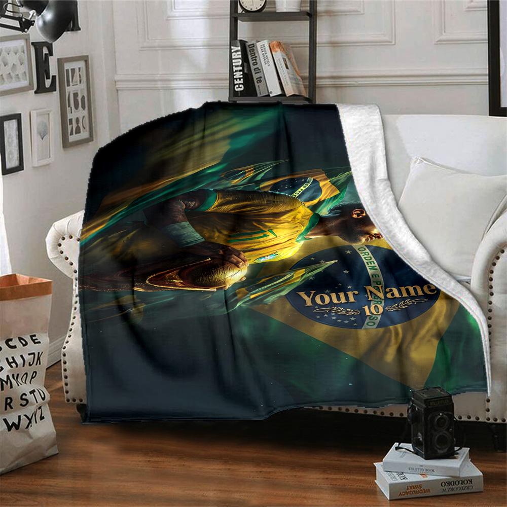 Brazilian Football Celebration Personalized Text Blanket Multi-purpose Customizable Blanket Comfortable Suitable for Chair Picnics Bed Couch