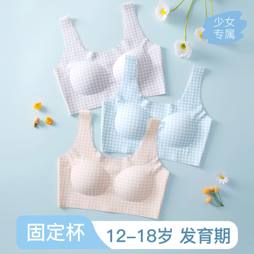 Sweet Girl Seamless Underwear Development Period Middle and High School Students Fixed Cup Upper Support Gathering Comfortable Steel Ring Bra
