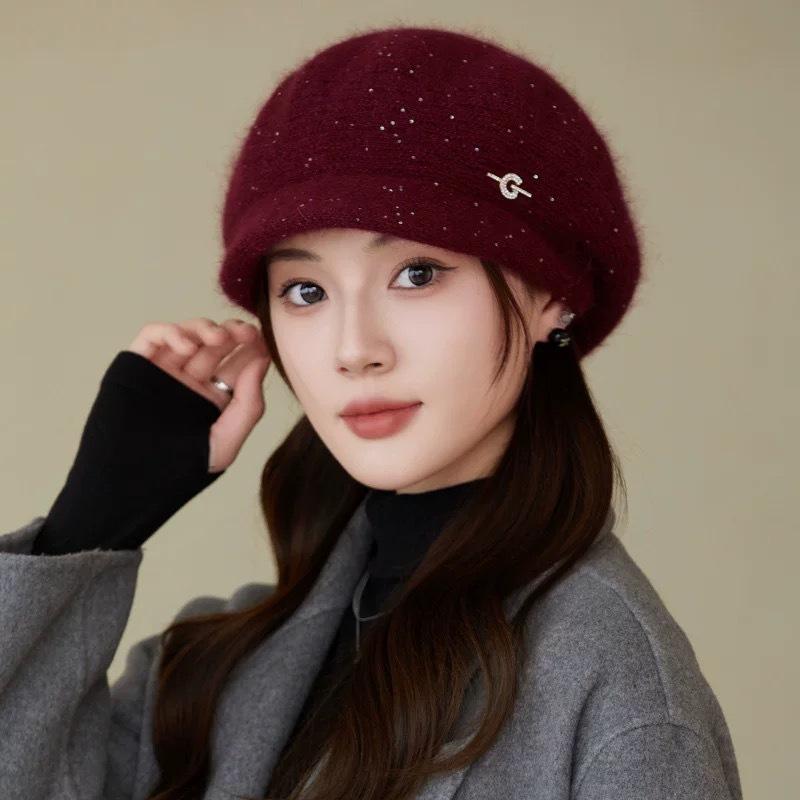 

Шапка Женская осенне-зимняя вязаная шапка Теплая шапка Новая зимняя шерстяная шапка one size is elastic бордовый