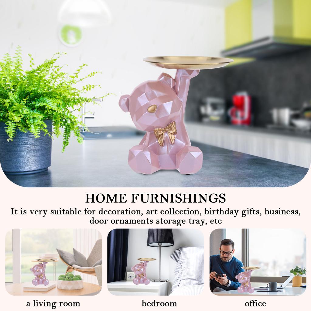 Bear Storage Tray Geometric Bear Key Bowl Multifunctional Key Holder Figurine Decorative Jewelry Candy Tray for Tabletop Decor