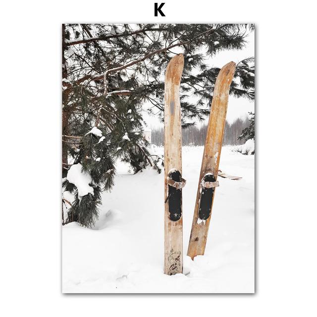 Winter Scenery Picture Canvas Painting Wall Art Elk Animal Wood Snowscape Poster and Print for Modern Home Living Room Decor