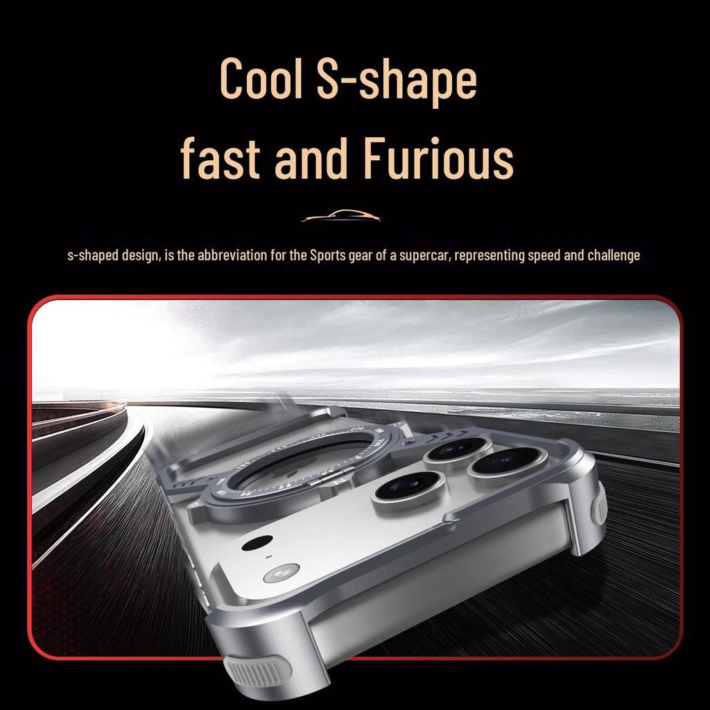 Cross-Border Apple 17 Pro Max S-Shaped Metal Phone Case with Rotating Stand
