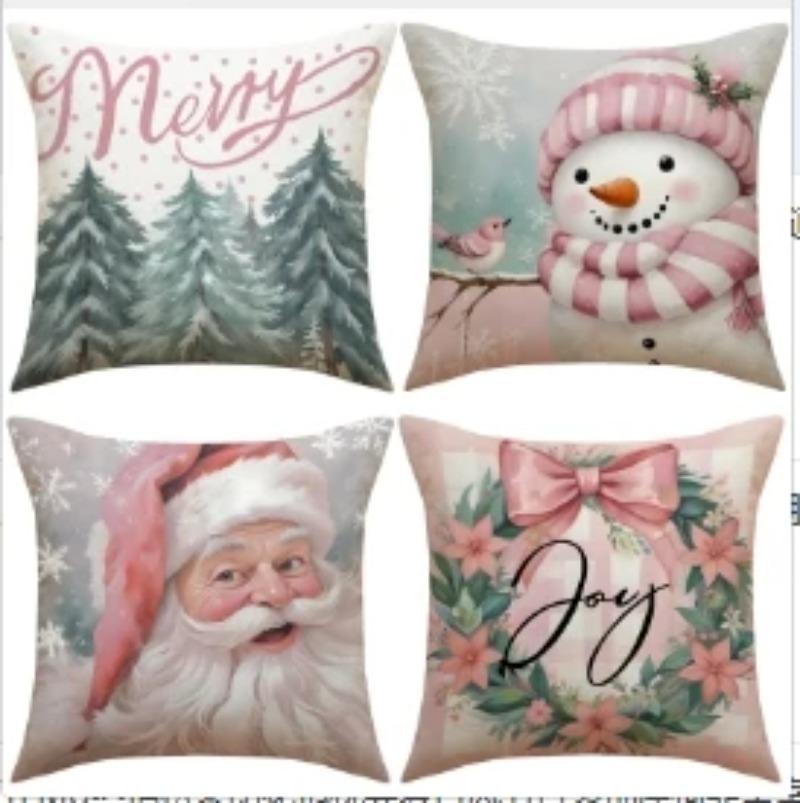 45x45cm Christmas Pillow Covers Set of 4,Winter Decorative Pillow Case, Merry Christmas Tree Cushion for Home Sofa Xmas Decor