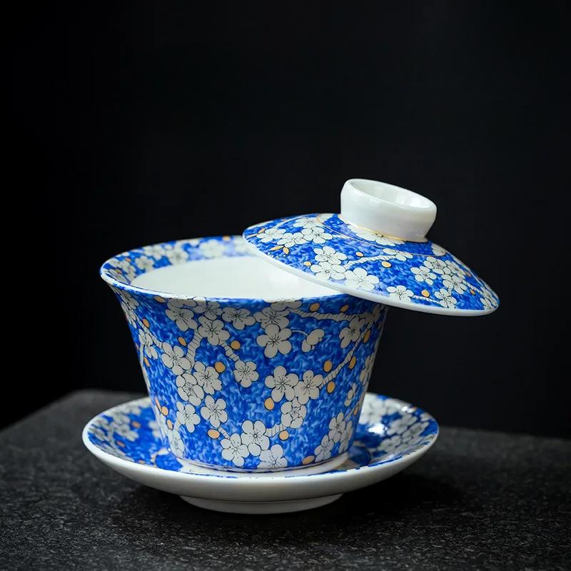 Palace Style Ceramic Gaiwan Enamel Colour with Cover Teacup Light Luxury Chinese Beauty Tea Infuser Home Tea Set Accessories