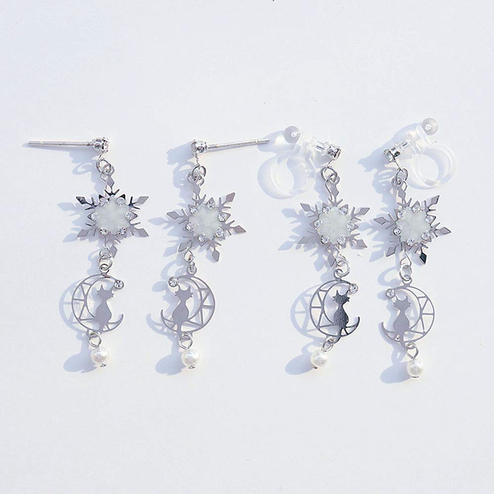 Candy Girls Japanese Dangling Silver Perfect As a Gift for Your Girlfriend Earrings, Winter, Snowflake, Cat, Cute, Style, Earrings, 925,
