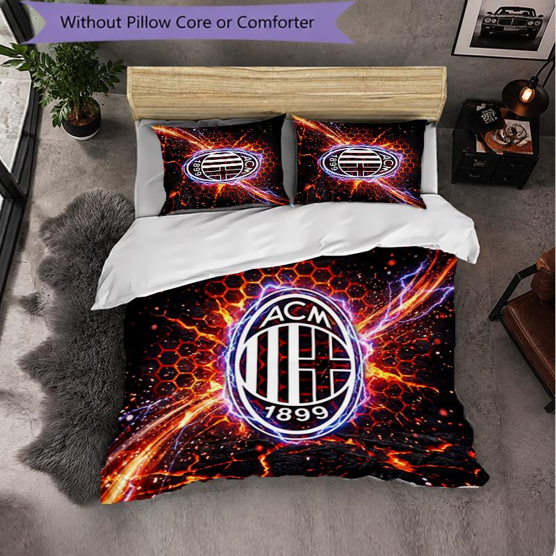 Set Lenzuola AC Milan Modello 3 Pezzi Morbida Copripiumino in Microfibra con Federe per Camera da Letto