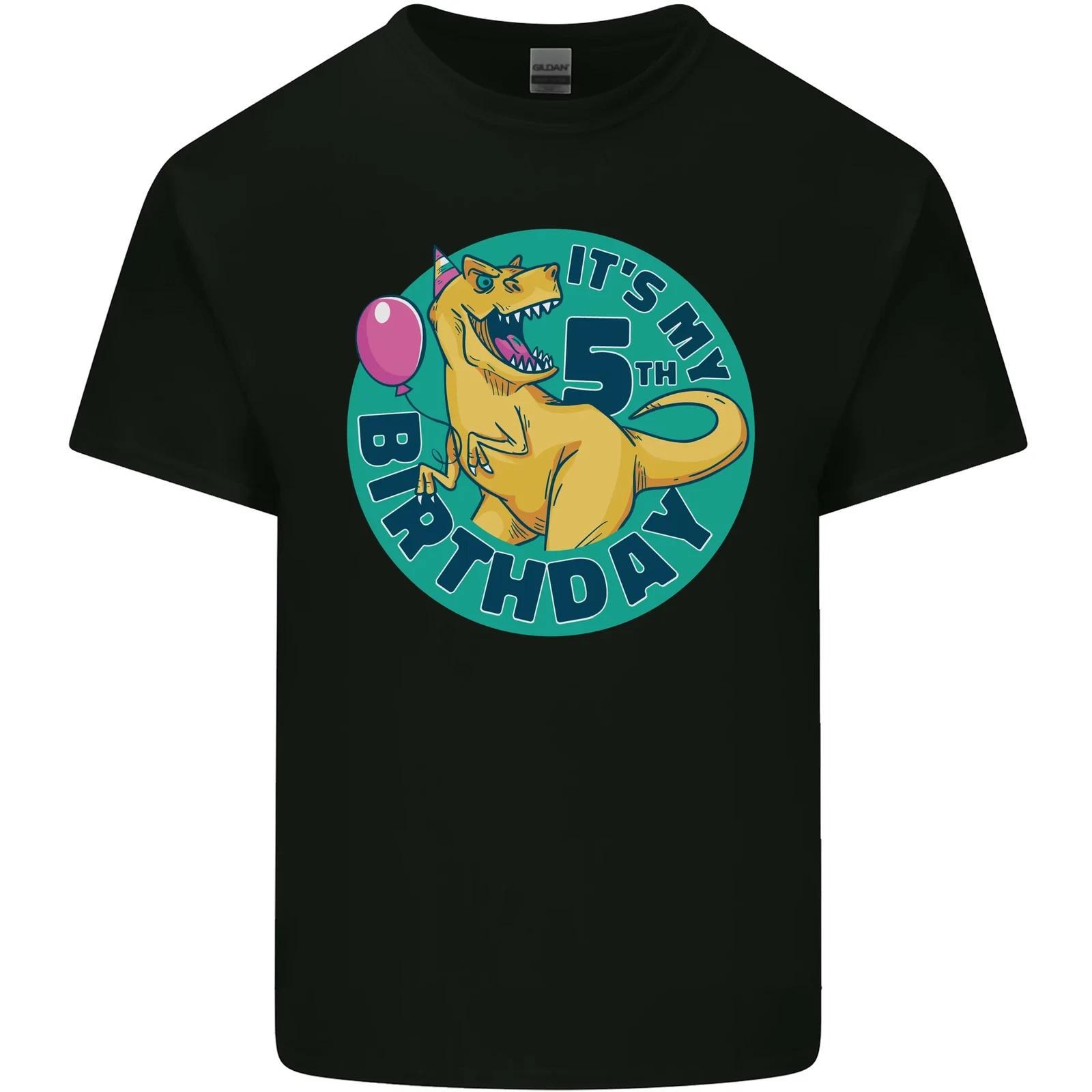 5th Birthday Dinosaur T-Rex 5 Year Old Kids T-Shirt Childrens M