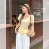 Yellow Basic V-neck Front Shoulder Short-sleeved T-shirt Women's Summer New Casual Versatile Slim Slim Top