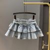 Summer ruffle edge denim skirt female retro spice girl age reduction and thin anti-light a-word pleated skirt