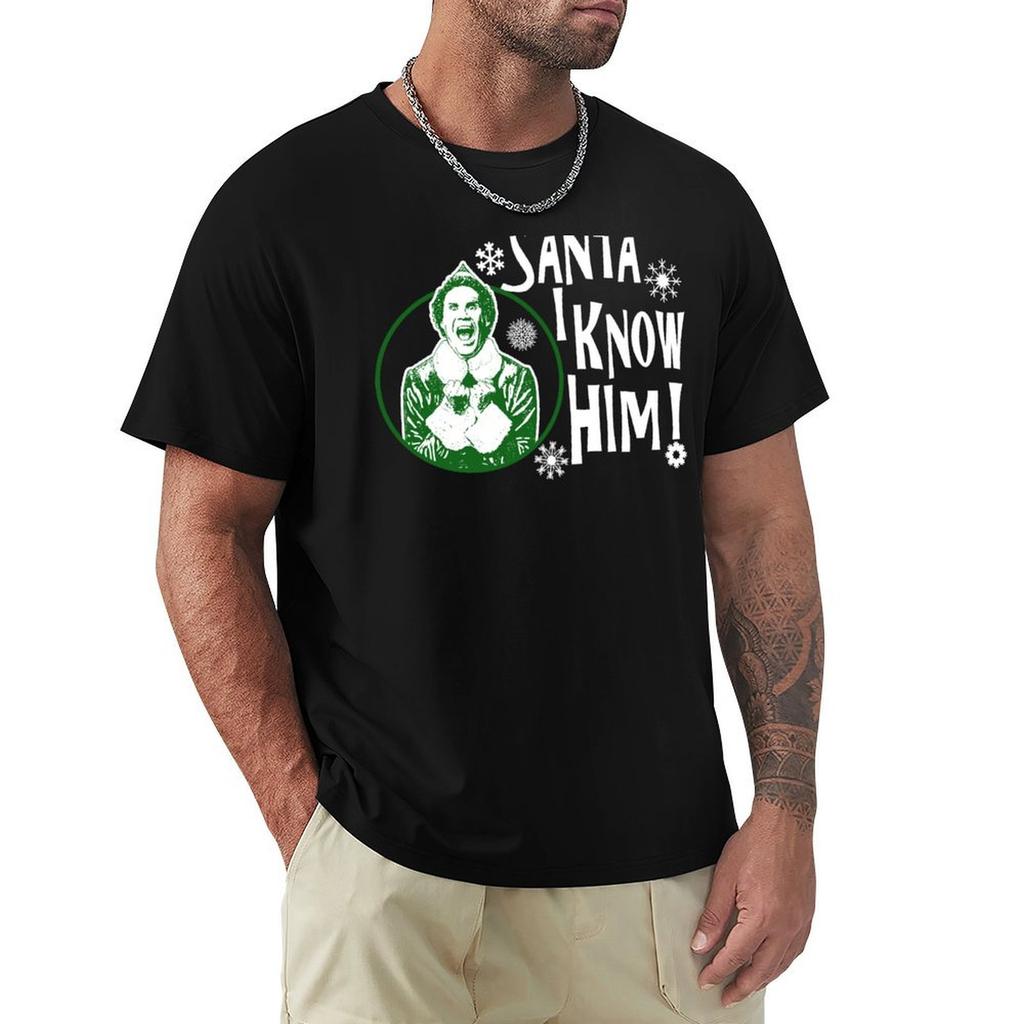 Santa ich kenne ihn Buddy der Elf T-Shirt Übergrößen Oberteile Vintage T-Shirts schlichtes Vintage Grafik-T-Shirt Herren Champion T-Shirts