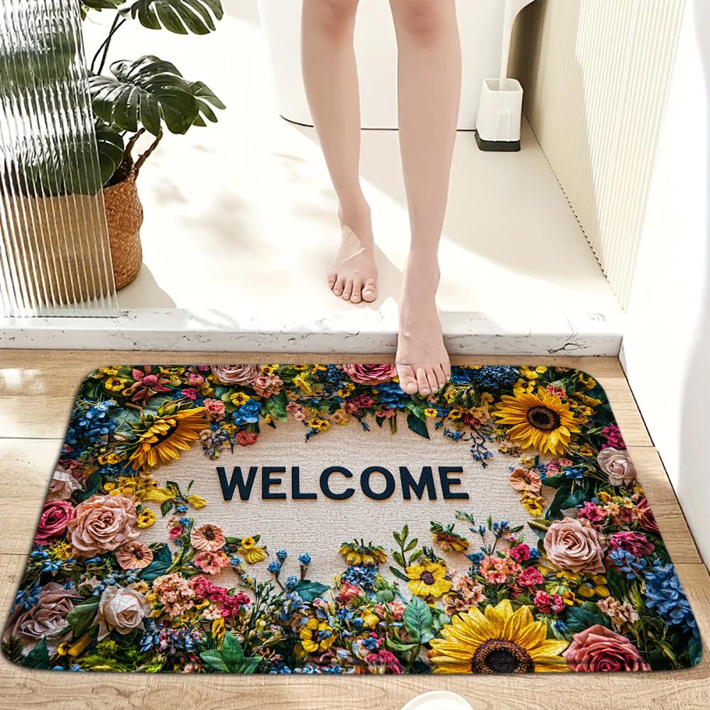 Welcome Doormat Vibrant Floral Pattern Non-Slip Rug for Indoor Outdoor High Traffic Areas Perfect for Valentine'S Day Spring Mat