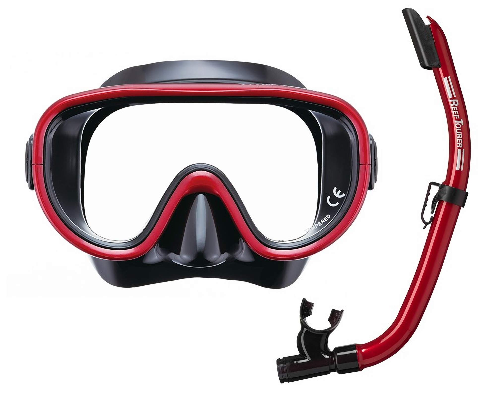 

REEF TOURER Снорклинг Маска с 1 линзой Трубка Взрослый Набор из 2 предметов Черный Металлик Темно-красный RC9104 Силикон/Эластомер