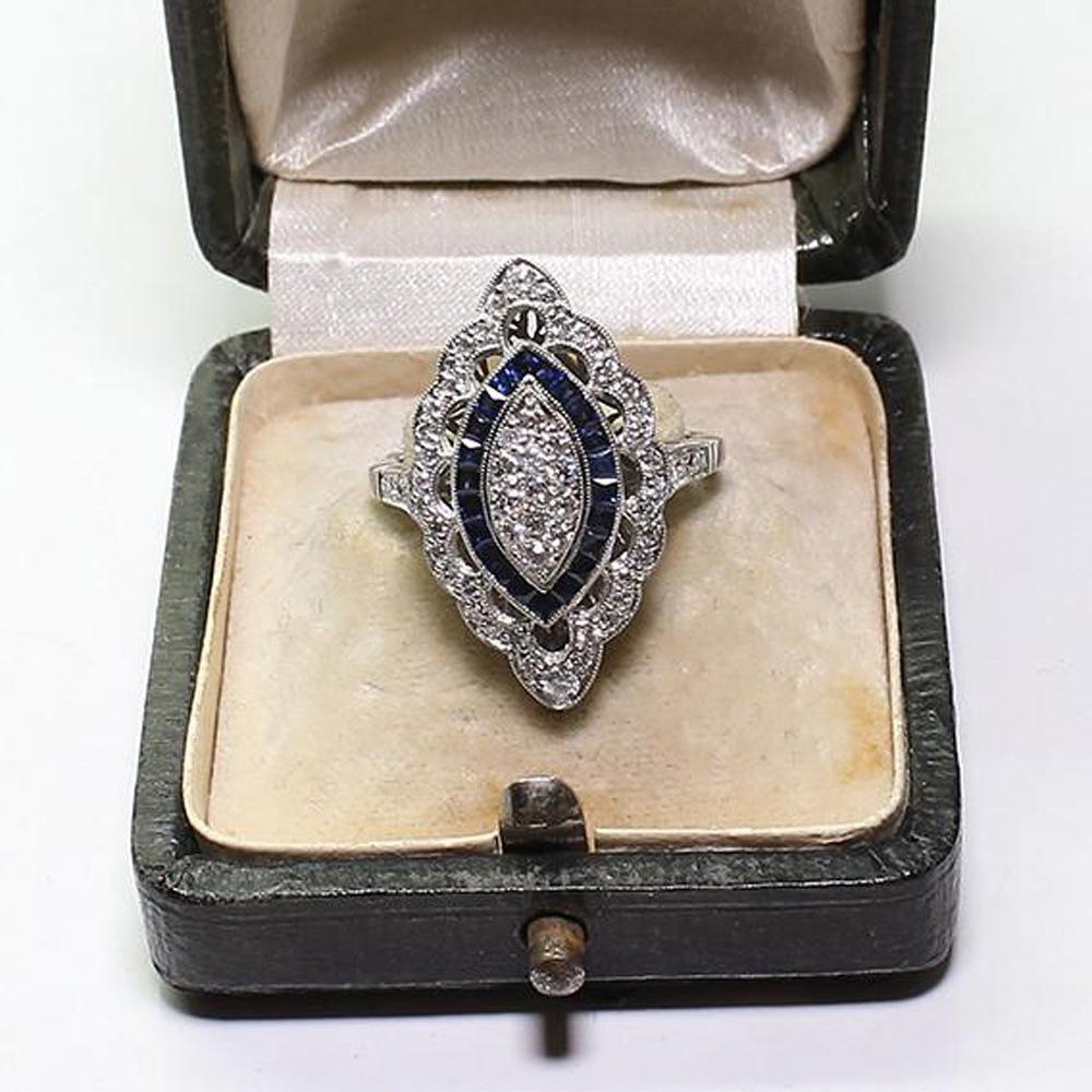 Fashion Hollow Full Diamond Blue White Zircon Ring Women  Copper New Party Birthday Wedding Jewelry Gift