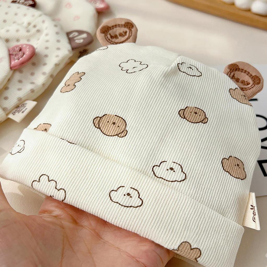 Soft Cotton Newborn Hat Cute Bear Bow Baby Fetal Cap Spring Autumn Infant Girl Boy Beanie 0-3 Months