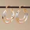 Double Layer Two Tone Hoop Earrings for Women Stylish Three Tone Round Circle Earrings Fashion Daily Party Jewelry