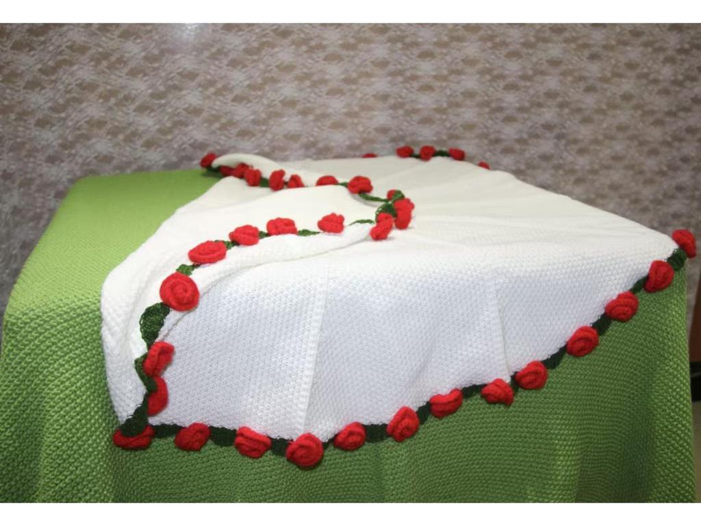 Handmade Wool Blanket with Rose Bouquet Design - Perfect Valentine's Day or Office Gift