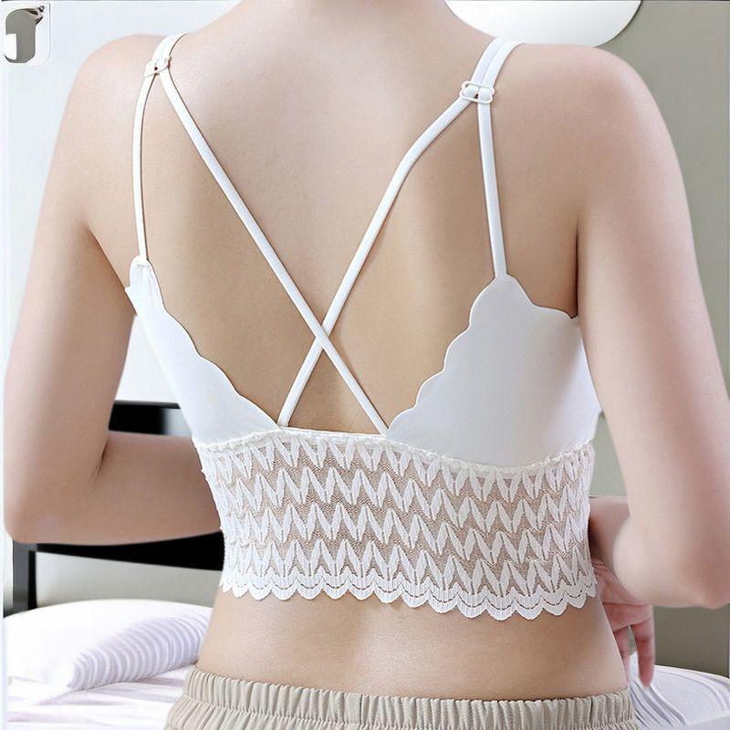 Plus Size Women's Sexy Lace Bra Thin Style with Cross-Over Design for Side Boob Control Anti-Drooping and Lifting Function
