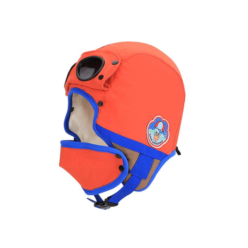 

Kids Winter Flying Hat With Face Mask And Goggles For Warmth And Wind Resistance оранжевый