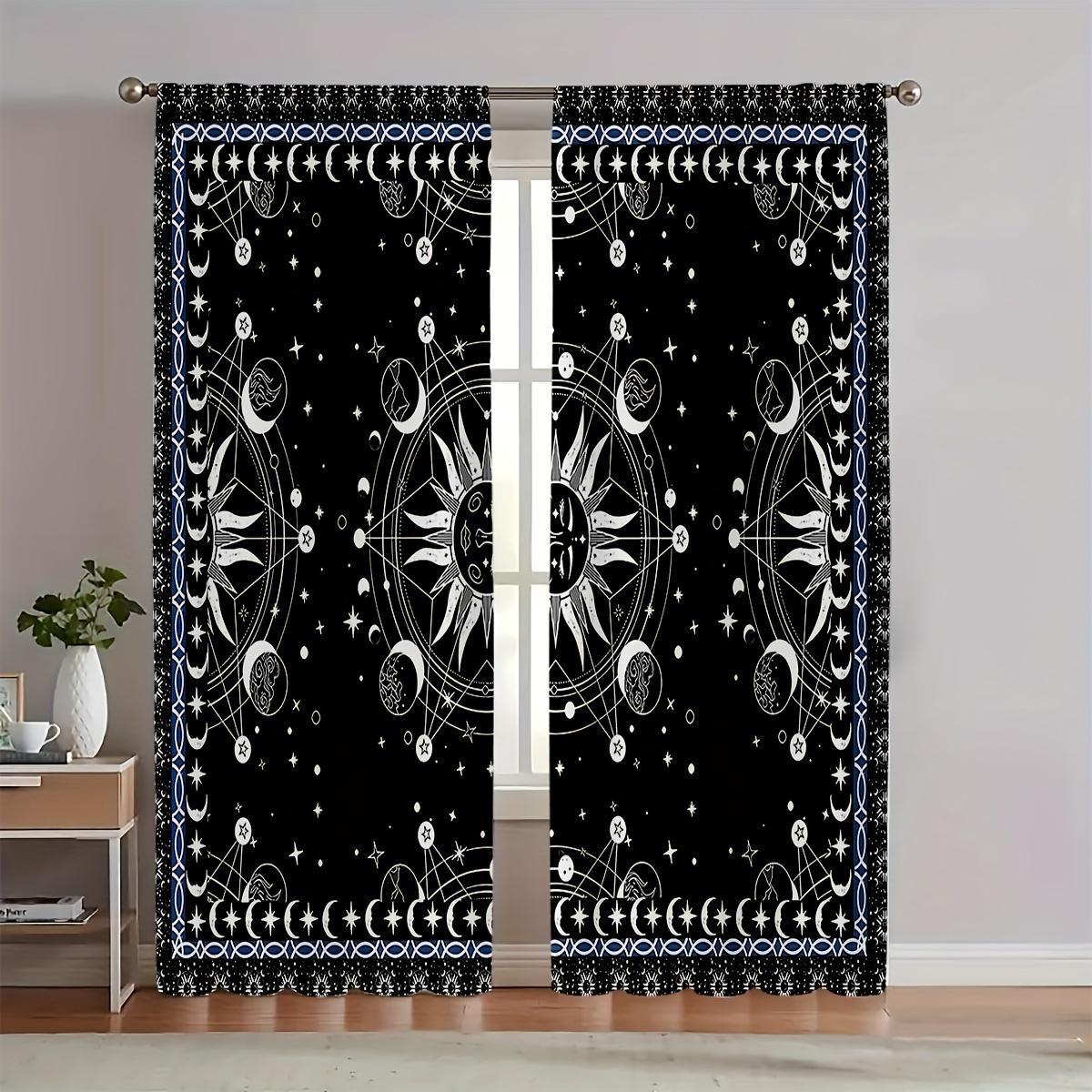 

2-Piece Card reading Starry Sky Semi-Sheer Curtain Set - Polyester Machine Washable Rod Pocket Design For Bedroom & Living Roo 100*130 Grommet Top 1pcs