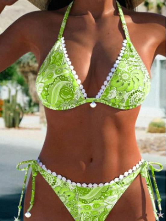 European & American Sexy Tie-Up Print Bikini Set