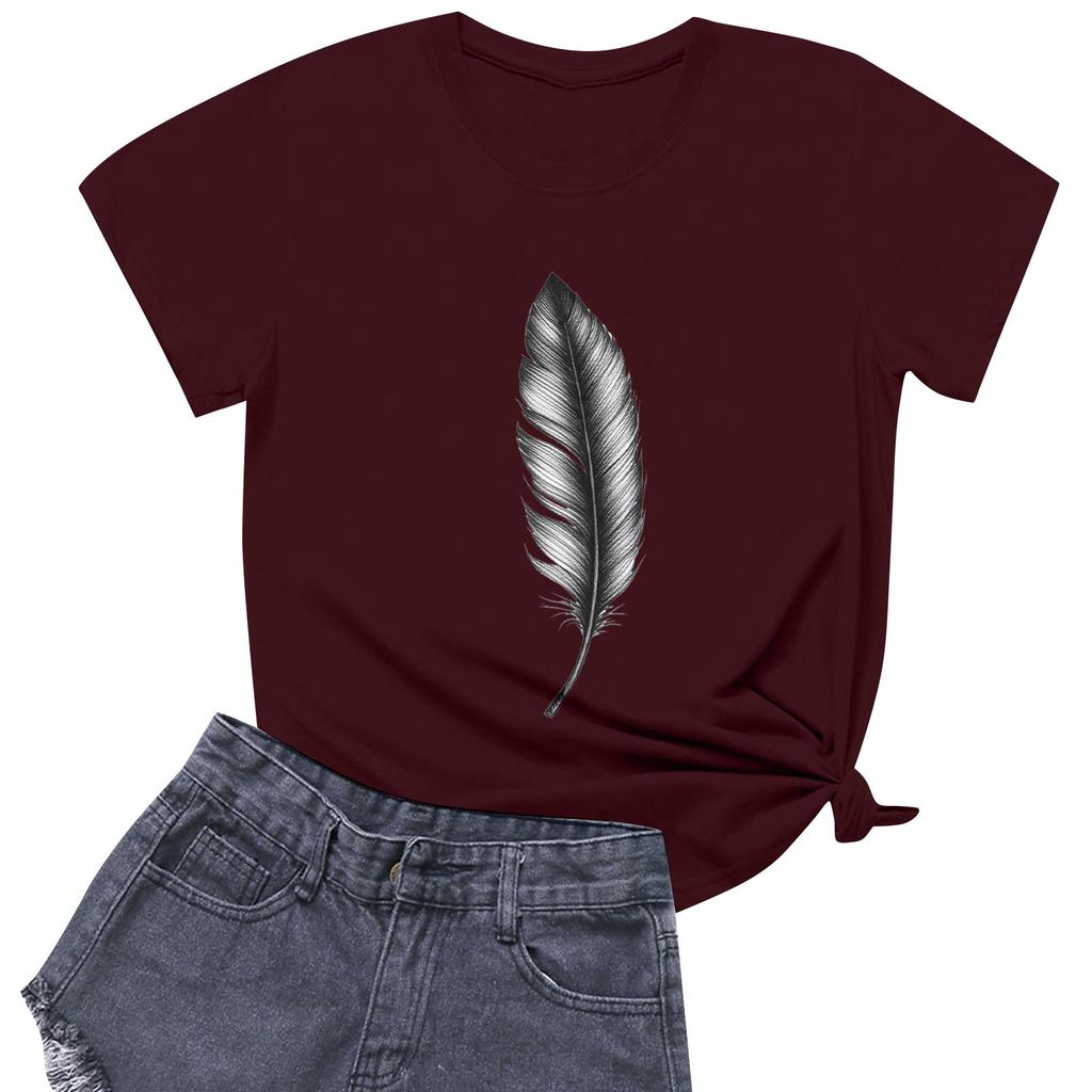 Women's Fashion Casual Printed Short Sleeve Round Neck Pullover Tops