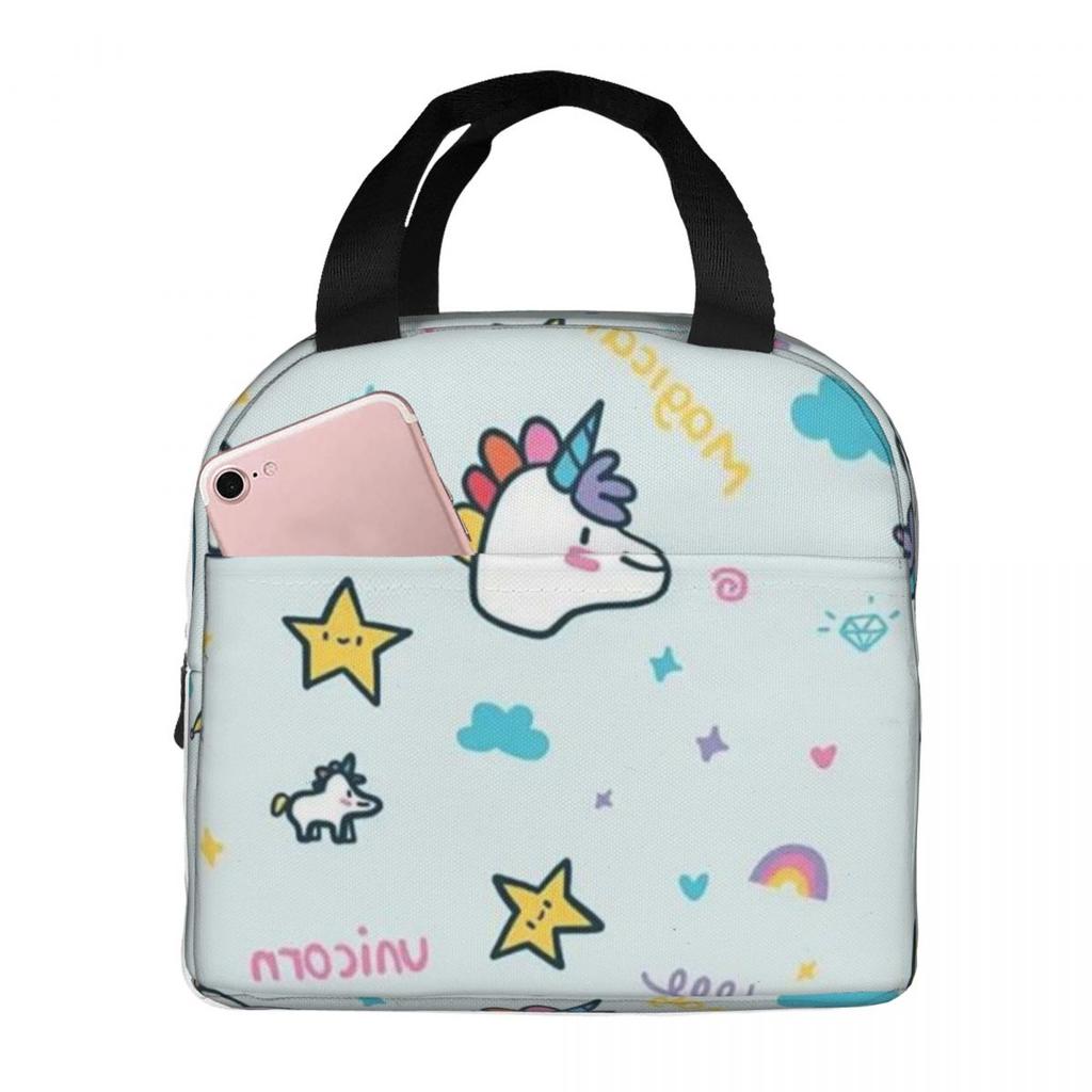 Cute Unicorn Rainbow Star Pattern Insulated Lunch Bag for Women Kids Portable Food Boxes Thermal Lunch Box Tote