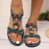 Sommer Damen Sandalen Böhmische Flachsohlige Rundköpfige Perlenblume Strandschuhe Atmungsaktive Lässige Damen Sandalen