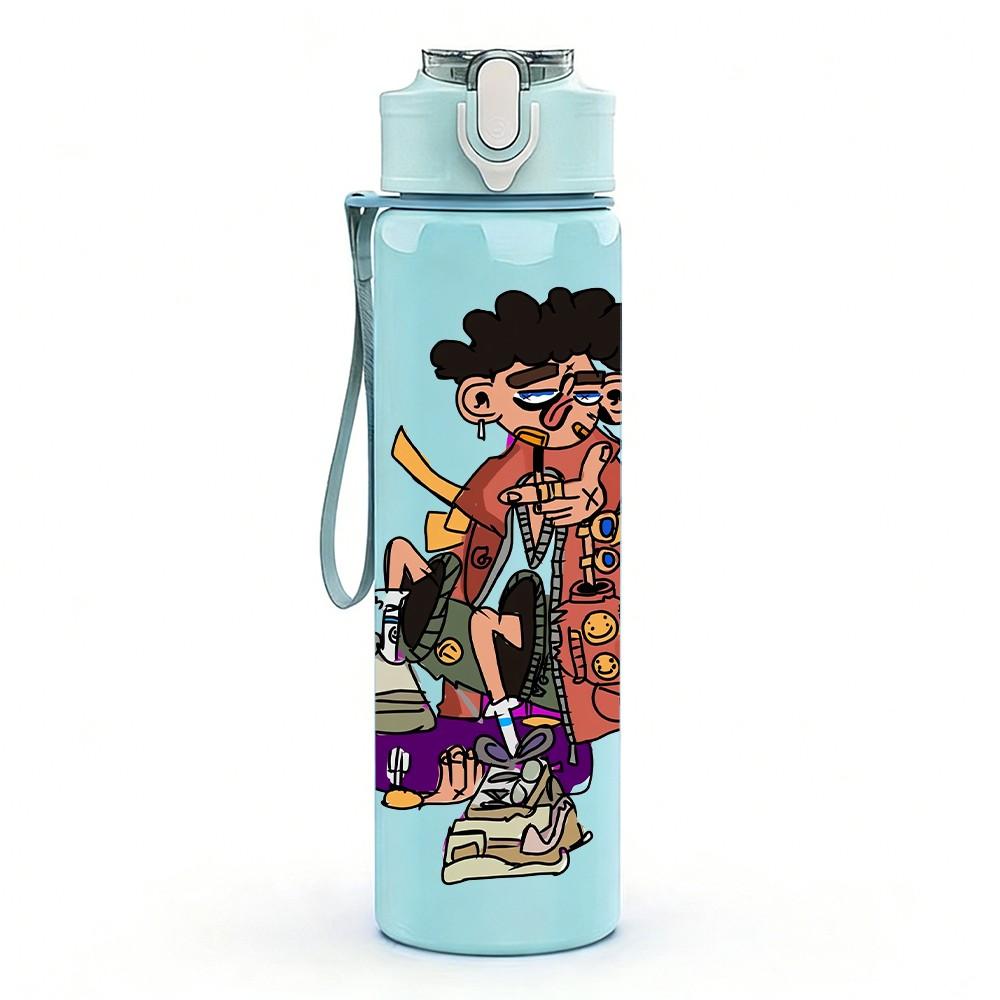 1PC Trendy Hip Hop Fashion Guy 750ml Color Plastic Sports Water Bottle Leakproof Flip Straw Lid Suitable for Sports Office Home Use