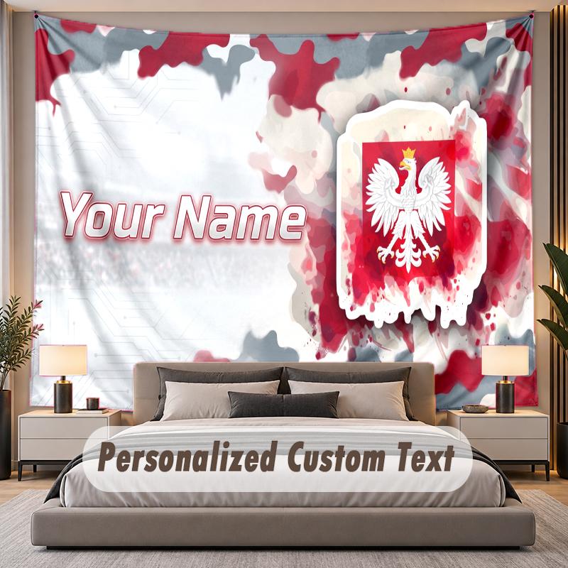 Custom Name Text Tapestry Poland Football Personalized Polyester Wall Tapestry For Bedroom And Room