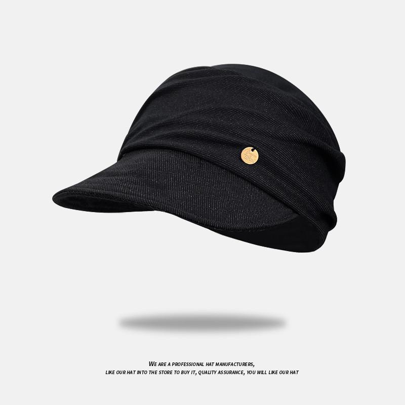 Minimalistisches Goldlabel Dekoratives Falten-Design Lässiges Sonnenschutz-Barett für Damen Frühling Sommer