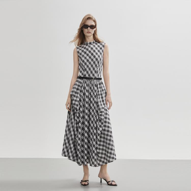 ELLE French Plaid Fashion Comfortable Versatile Cami Maxi Dress Women dresses EL51410