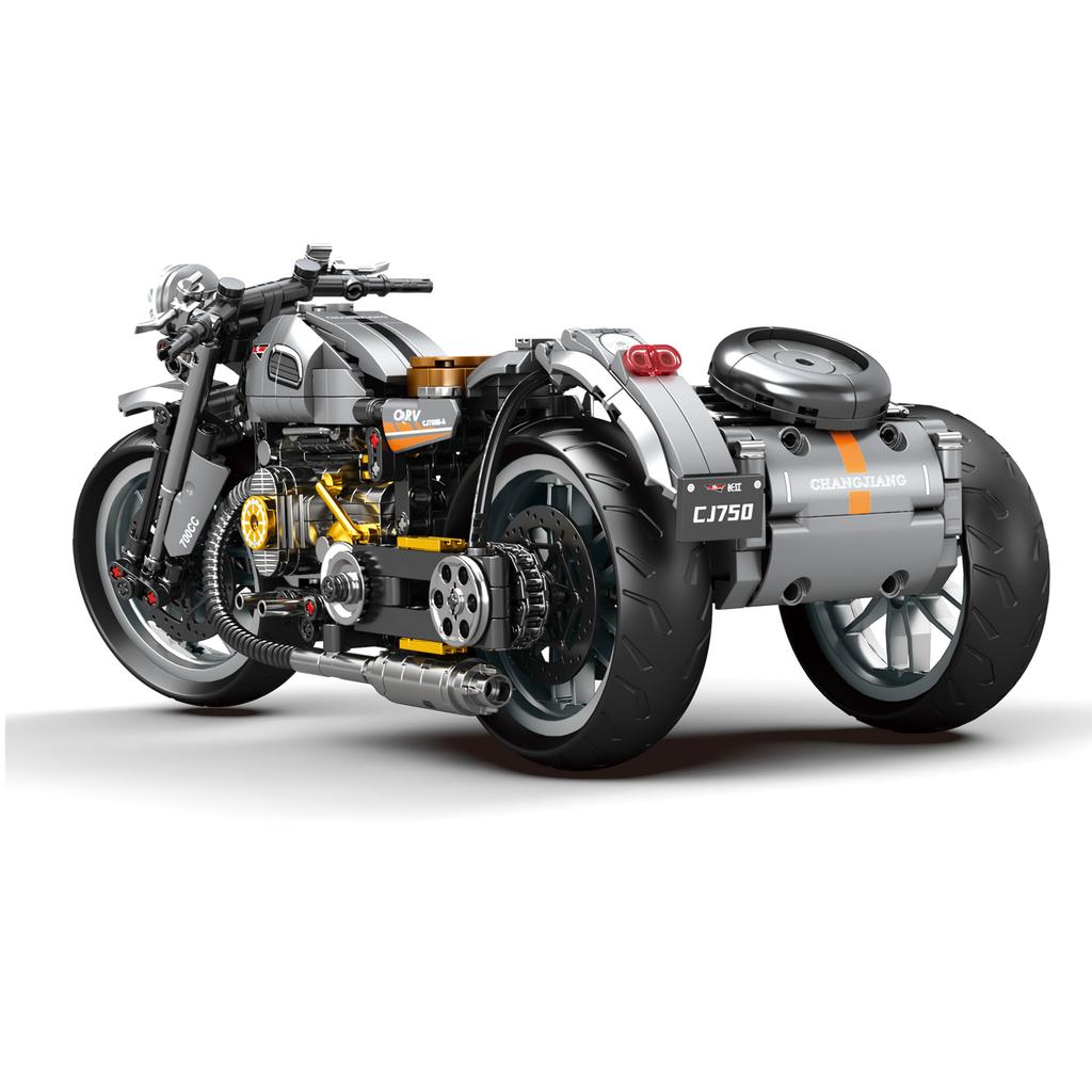Retro Side Car Motorcycle Building Blocks, DIY 3-Wheel Vintage Motorcycle Model, Building Bricks Toy, Hobby DIY Assembly Gift